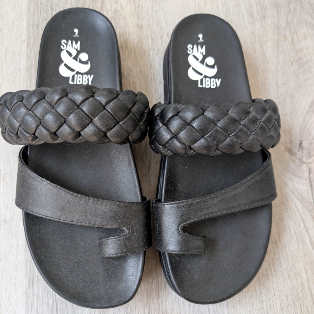 Sam & Libby Black Braided Sandals Size 9